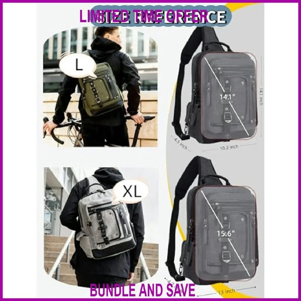 Large Canvas Messenger Bag with Laptop Sleeve, 10+ Pockets, Adjustable Strap